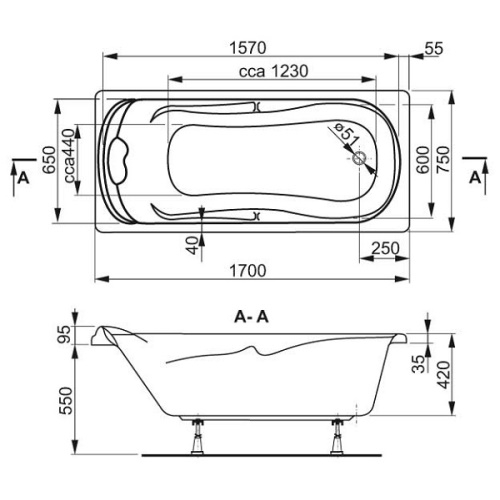 Ванна Vagnerplast Сharitka 170 x 75 без ножек VPBA170CHA2X-04 - 2