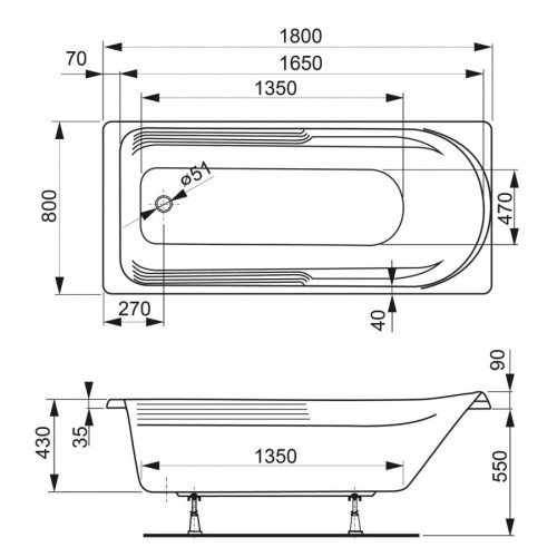 Ванна Vagnerplast Hera 180 x 80 без ножек VPBA180HER2X-01 - 2