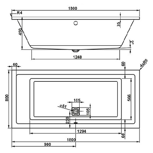 Ванна Vagnerplast Cavallo 180 x 80 без ножек VPBA180CAV2X-01 - 2