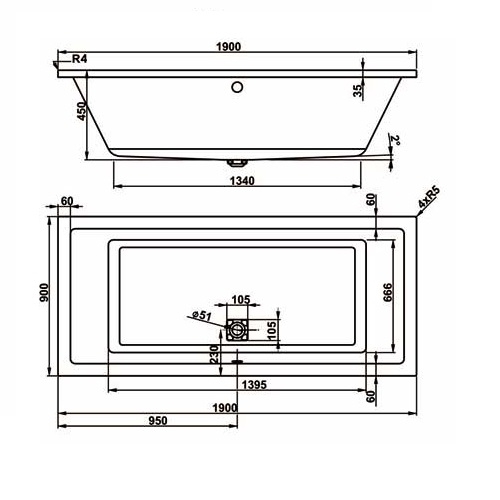 Ванна Vagnerplast Cavallo 190 x 90 без ножек VPBA190CAV2X-04 - 2