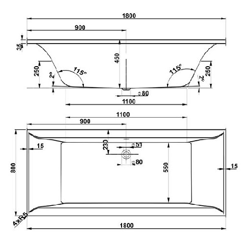 Ванна Vagnerplast Veronella 180 x 80 без ніжок VPBA180VEA2X-01 - 2