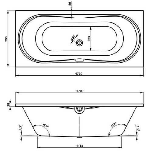 Ванна Vagnerplast Briana 170 x 75 без ножек VPBA170BRI2X-01 - 2