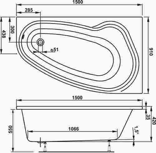 Ванна Vagnerplast Avona 150 x 90 без ножек VPBA159AVO3LX-04 - 2