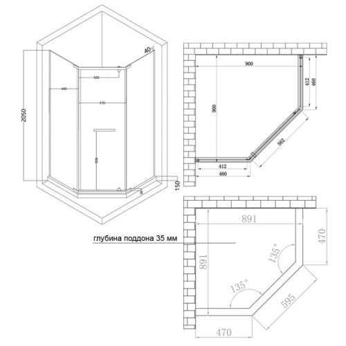Душова кабіна Lidz Dozorca SC90x90.CRM.LOW.TR LDSC9090CRMLOWTR - 2