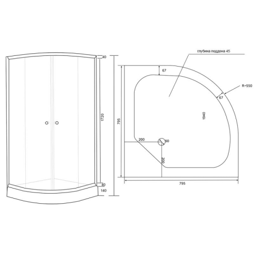 Душевая кабина Lidz Latwa SC80x80.SAT.LOW.GR LLASC8080SLGSET - 2