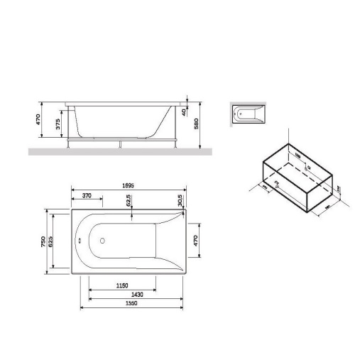 Каркас для ванни AM.PM Spirit 170х75 W72A-170-075W-R2 - 2
