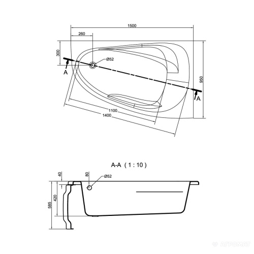 Ванна Cersanit Joanna new 150x95 правая S301-168 - 2