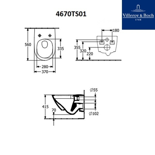 Унитаз подвесной Villeroy & Boch Subway 3.0 TwistFlush безободковый с сиденьем Soft Close (4670TS01) - 4