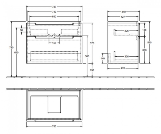 Тумба без умывальника Villeroy & Boch Subway 2.0 787x449x590 мм, oak grafit (A91410FQ) - 2