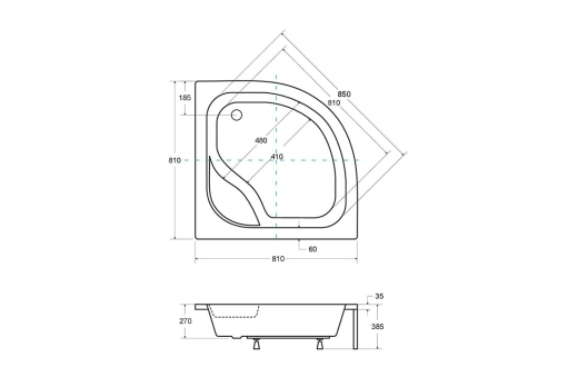 Піддон напівкруглий Besco Diper 80x80x24/35 із сидінням + ніжки (NAVARA19060) - 3