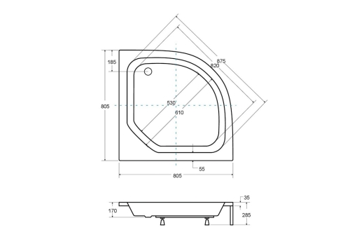 Піддон напівкруглий Besco Diper II 80x80x15/25 + ніжки (NAVARA19059) - 2