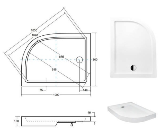 Піддон напівкруглий Besco Saturn L лівий 100х80х4/14 см + ніжки (NAVARA22844) - 3