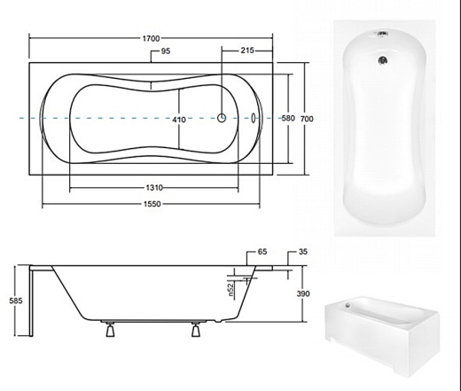 Ванна акриловая Besco Aria Plus 170х70 соло с отверстиями под ручки (NAVARA03067) - 3