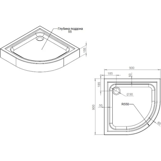 Душовий піддон AM.PM Gem 90x90 см, з сифоном W90T-401-090W - 2