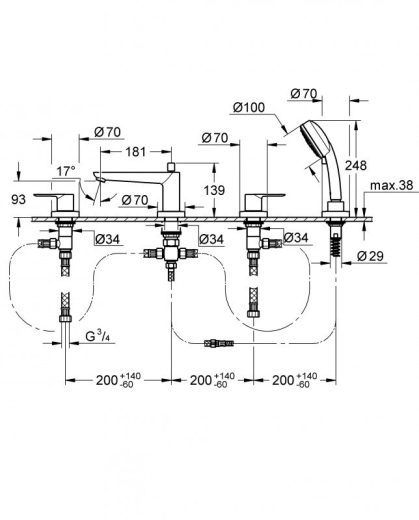Смеситель  на борт ванны с душем Grohe BAULOOP 2511900A - 2