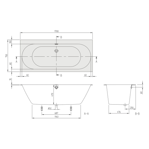 Ванна Villeroy&Boch Oberon 2.0 170x75 UBQ170OBR2DV-01 - 2