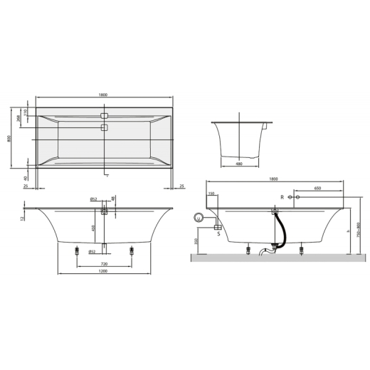 Ванна Villeroy&Boch Squaro Edge 12 180x80 UBQ180SQE2DV-01 - 2