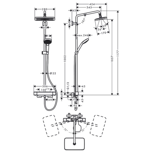 Душова система з термостатом Hansgrohe Croma E Showerpipe 280 1jet 27630000 - 2