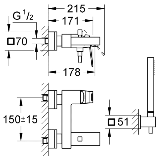 Смеситель для ванны  Grohe EUROCUBE 23141000 - 2