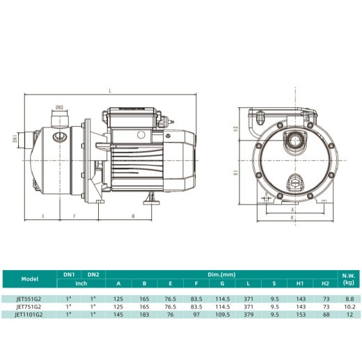 Відцентровий насос SHIMGE JET551G2 (0.55 кВт, Нmax 38 м, Qmax 67 л/хв) - 3