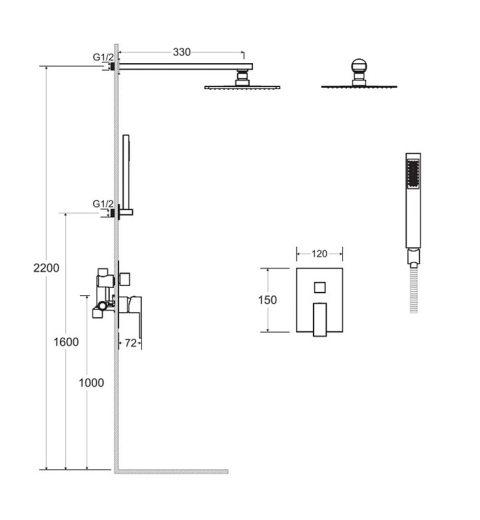 Душова система Besco Modern I / Varium I чорна матова (NAVARA45477) - 3