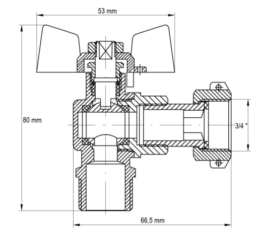 Кран з накидною гайкою 3/4" ГШБ КУТОВИЙ KOER KR.221 (KR0171) - 2
