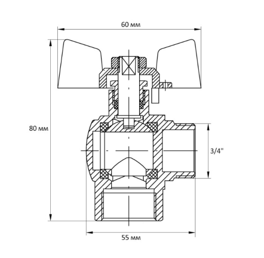 Кран шаровий KOER 3/4" ГШБ кутній (KR.208) (KR2806) - 5