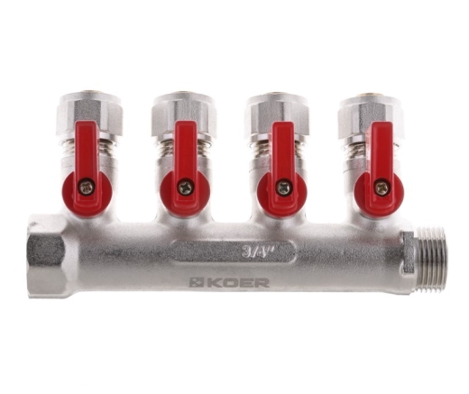 Коллектор с отсекающими кранами с фитингом KOER KR.1125-4 3/4?x4 WAYS (KR2837) - 2