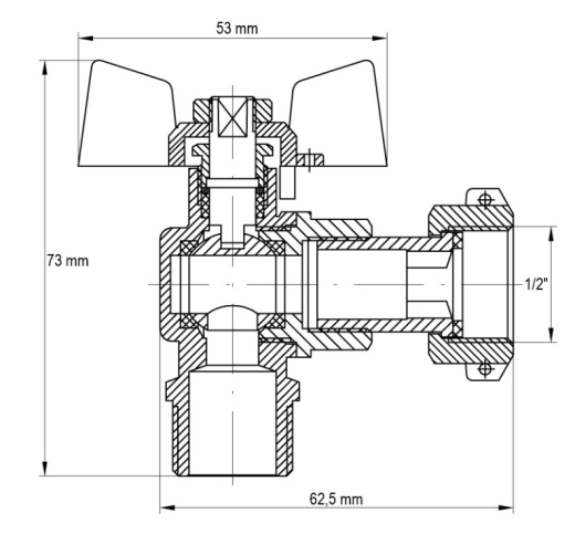 Кран з накидною гайкою 1/2" ГШБ ГАЗ КУТОВИЙ KOER KR.221.G (KR0168) - 2