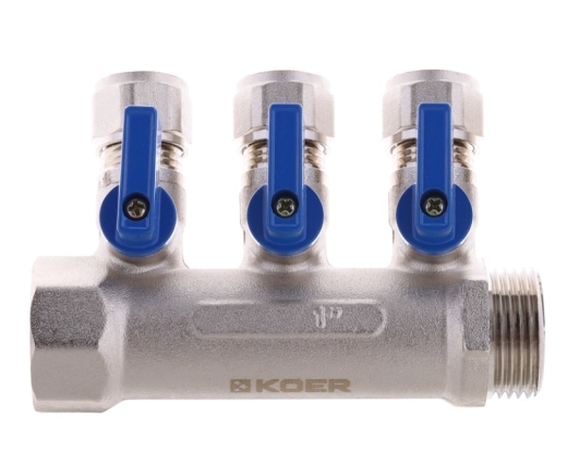 Коллектор с шаровыми кранами и фитингом KOER KR.1126-3 1?x3 WAYS (KR2839) - 2