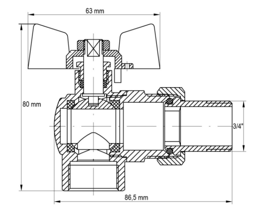 Кран з американкою 3/4" (KOER KR.228) кутовий (KR0018) - 2