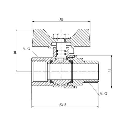 Кран шаровой SD Forte 1/2" ВН для газа (бабочка) - 2