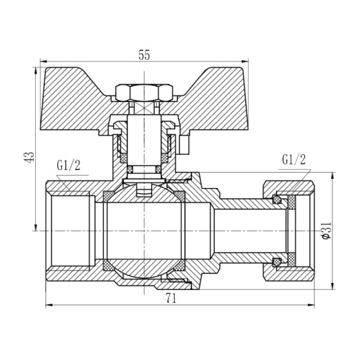 Кран шаровой с накидной гайкой SD Forte 1/2"х ВР для воды прямой - 2