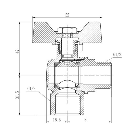 Кран кульовий SD Forte 1/2" ВН для води кутовий (метелик) - 2