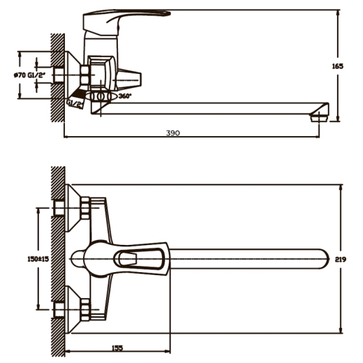 Смеситель для ванны HAIBA GERMES 006 EURO HB0140 - 4
