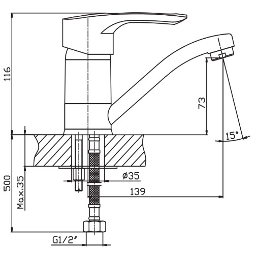 Смеситель для умывальника HAIBA HANSBERG 004-15 СМ HB0191 - 6