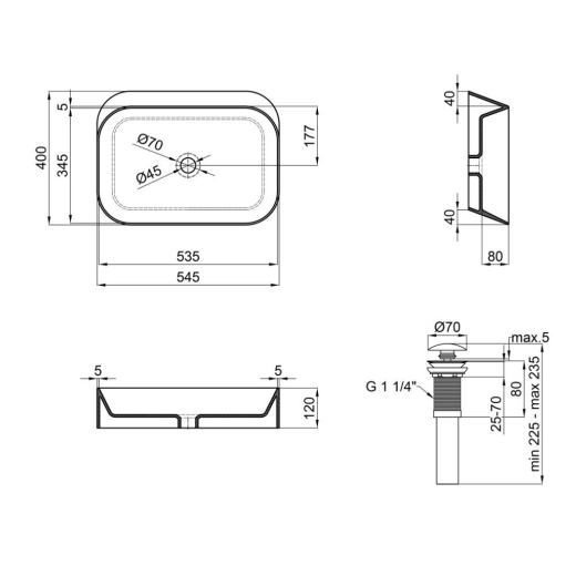 Раковина Qtap Scorpio 550х390х120 Matt black з донним клапаном PU03 (QT14112243MBN47298) - 6