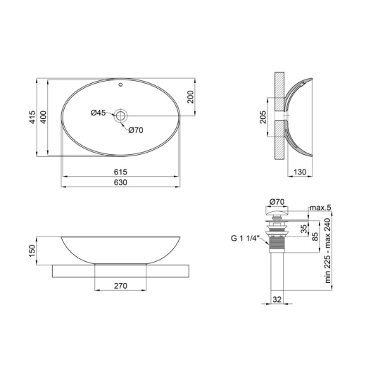 Раковина Qtap Dove 625х415х150 White с донным клапаном PU02O (QT06113077WN47309) - 6