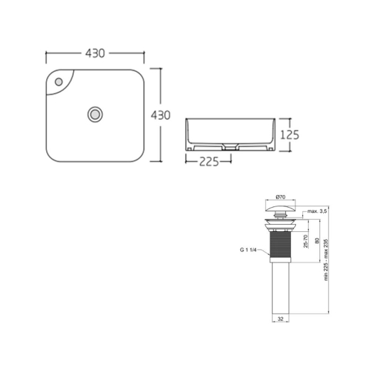 Раковина Qtap Stork 430x430x125 White з донним клапаном PU02 (QT15112194WN47318) - 6