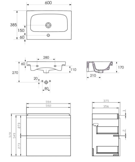 Тумба з раковиною Cersanit B04 Moduo Slim 60 білий (UN509-042) - 2