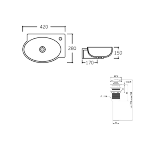 Раковина Qtap Leo 420x280x150 White з донним клапаном PU02O (QT11115011LWN47332) - 6