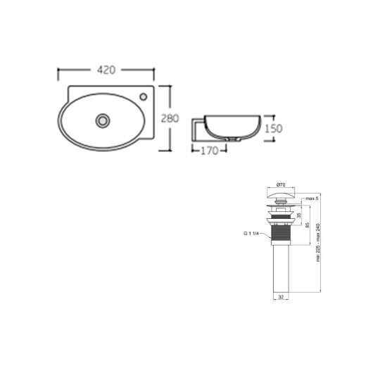 Раковина Qtap Leo 420x280x150 White з донним клапаном PU02O (QT11115011RWN47333) - 7