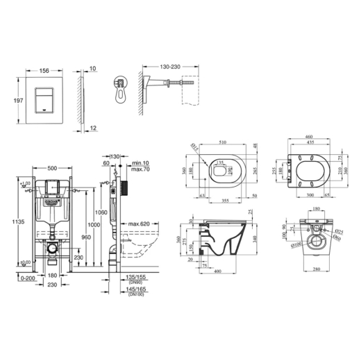 Комплект 4 в 1: Інсталяція GROHE Solido 3 в 1 3884966Q + Унітаз безободковий Kroner Armada WHI513636 RIMLESS з сидінням Slim Duroplast / Soft-close / Quick relase KA513636WHIR (CV0339 - 14