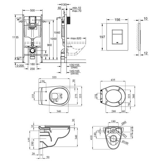Комплект 4 в 1: Інсталяція GROHE Solido 3 в 1 3884966Q + Унітаз безободковий Kroner Oker WHI533536 RIMLESS з сидінням Slim Duroplast / Soft-close / Quick relase KO533536WHIR (CV0338 - 14