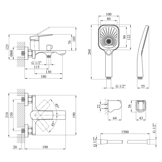 Смеситель для ванны Kroner KRP Makon C060 (CV033864) - 8