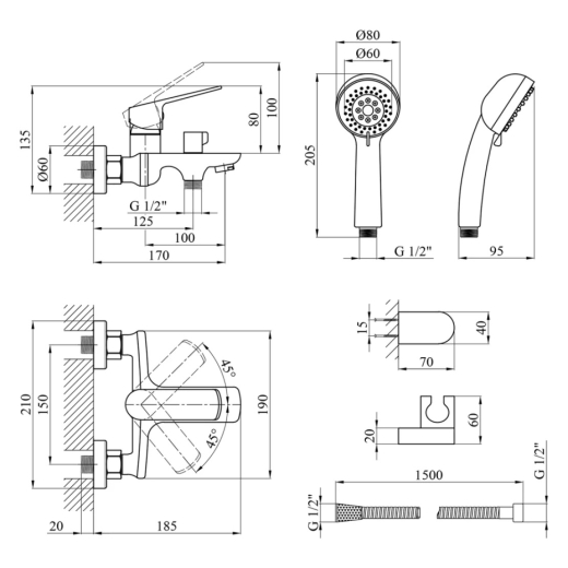 Смеситель для ванны Kroner KRP Dorn C060 (CV033916) - 7