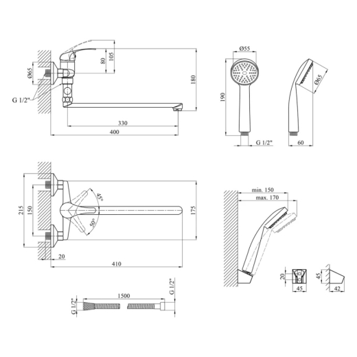 Смеситель для ванны Agua Leon C070 (CV012079) - 7