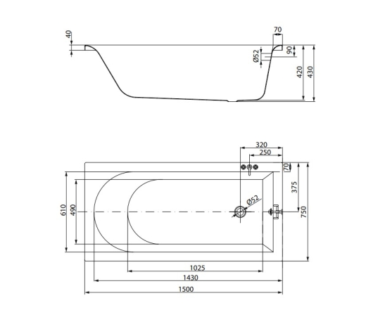 Ванна акрилова Cersanit City 150х75 см (S301-334) - 3
