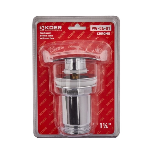 Донний клапан для умивальника KOER PW-04-01 1 1/4'' кнопка, хром (KR3398) - 3