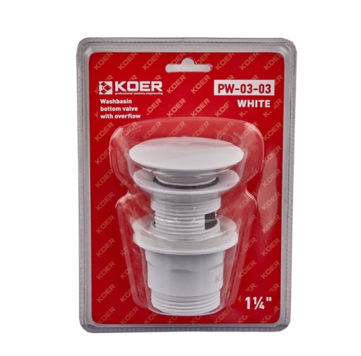 Донний клапан для умивальника KOER PW-03-03 1 1/4'' кнопка, білий (KR3395) - 3